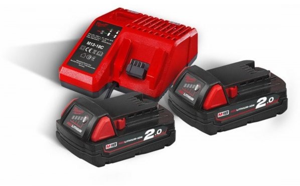 Milwaukee Accessori 4933459213 M18 NRG-202 - M18 B2 DUO Pack 18V 2,0Ah ioni di litio rosso + caricatore M12-18FC