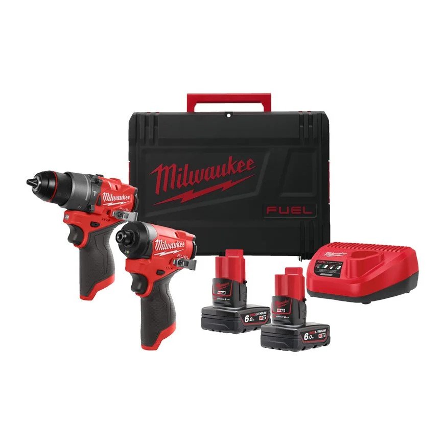 Milwaukee 4933480588 M12 FPP2A2-602X Powerpack M12 FPD2 Trapano a percussione + M12 FID2 Avvitatore a percussione 12V 6,0Ah in HD Box