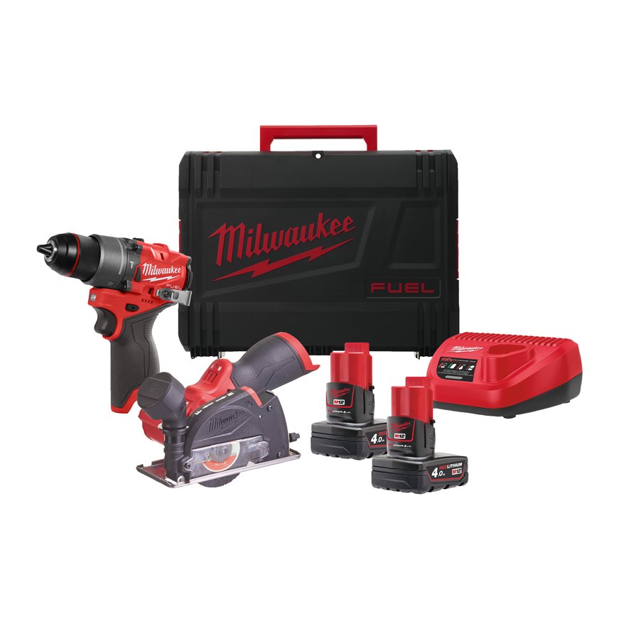 Milwaukee 4933480592 M12 FPP2G2-402X Powerpack M12 FPD2 Trapano a percussione + M12 FCOT Smerigliatrice 12V 4,0Ah in HD Box