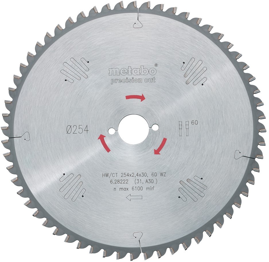 Metabo Accessori 628221000 Lama HM Precision Cut HW/CT 254X30, 48 WZ 5° neg.