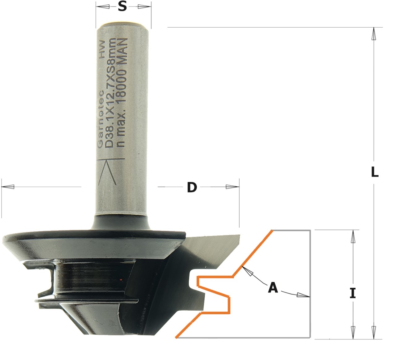 GRN Tools 955.104.11 Mitra 45° con codolo ad angolo retto 8 mm