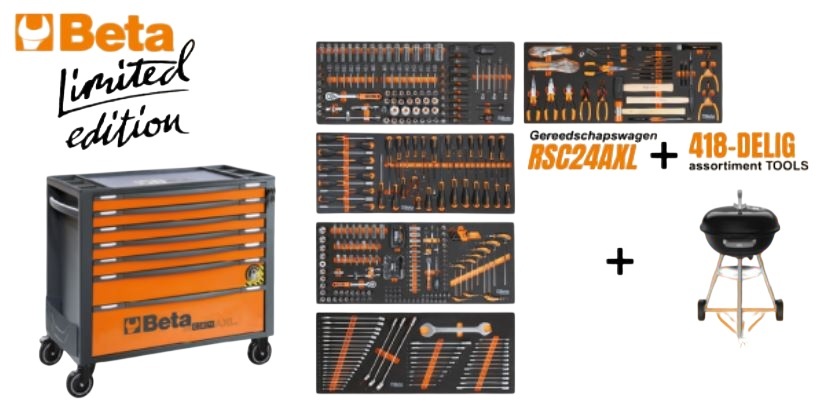 Beta 024006349 RSC24AXL/7 Carrello portautensili + set di utensili da 418 pezzi + barbecue Weber in omaggio