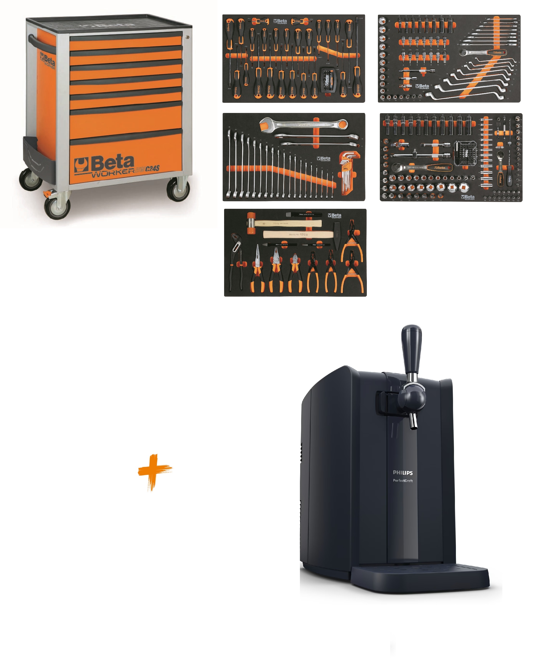 Beta ZNLWK0002 BW 2400S O7/E-M-WAGEN Carrello portautensili con assortimento di 309 pezzi + Philips Perfect Draft in omaggio