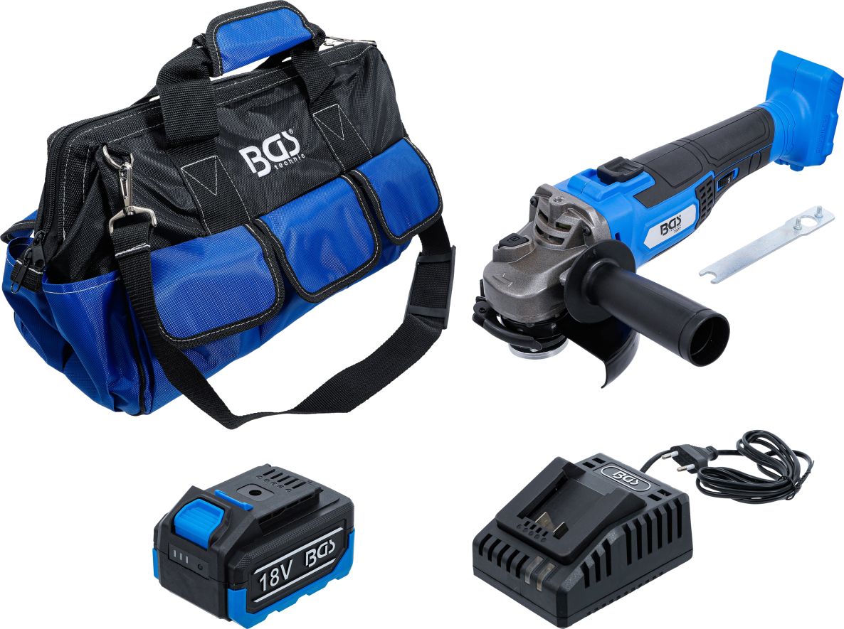 BGS 7396 Set di smerigliatrici angolari a batteria senza spazzole 1x 18V 4.0Ah e caricatore rapido in borsa