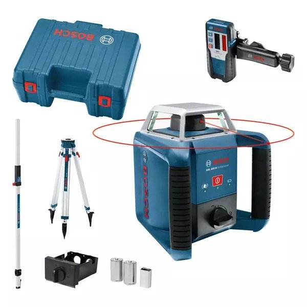 Bosch Professional 061599403U GRL 400 H Set laser di rotazione + treppiede BT170 + asta di misura GR240
