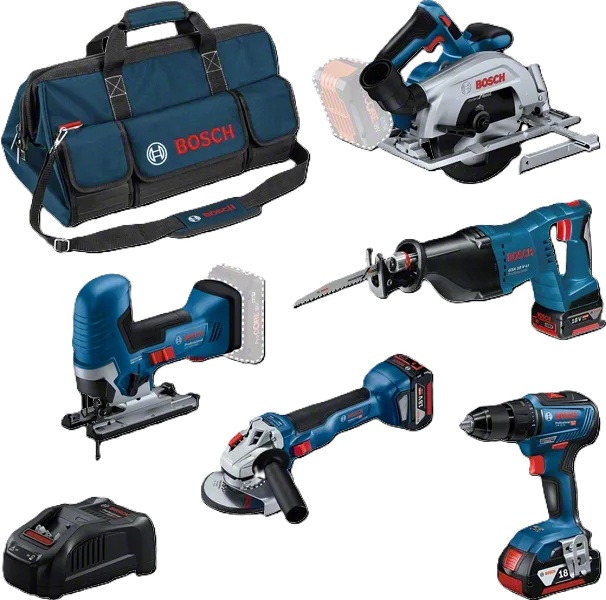 Bosch Professional 0615A5004E Set combinato da 5 pezzi - Set di utensili professionali da 18 V con borsa portautensili