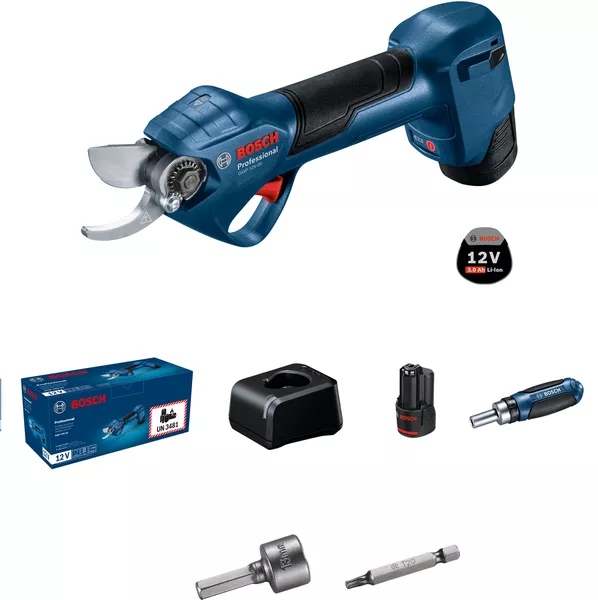 Bosch Professional 06008D8100 GGP 12V-25 Accu set di forbici da potatura 2x 3,0 Ah e caricatore rapido in scatola