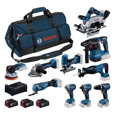 Bosch Professional 0615A500EH Kit di batterie 10 macchine 18V 3x 5.0Ah e caricabatterie GAL12V/18V-80 in borsa attrezzi