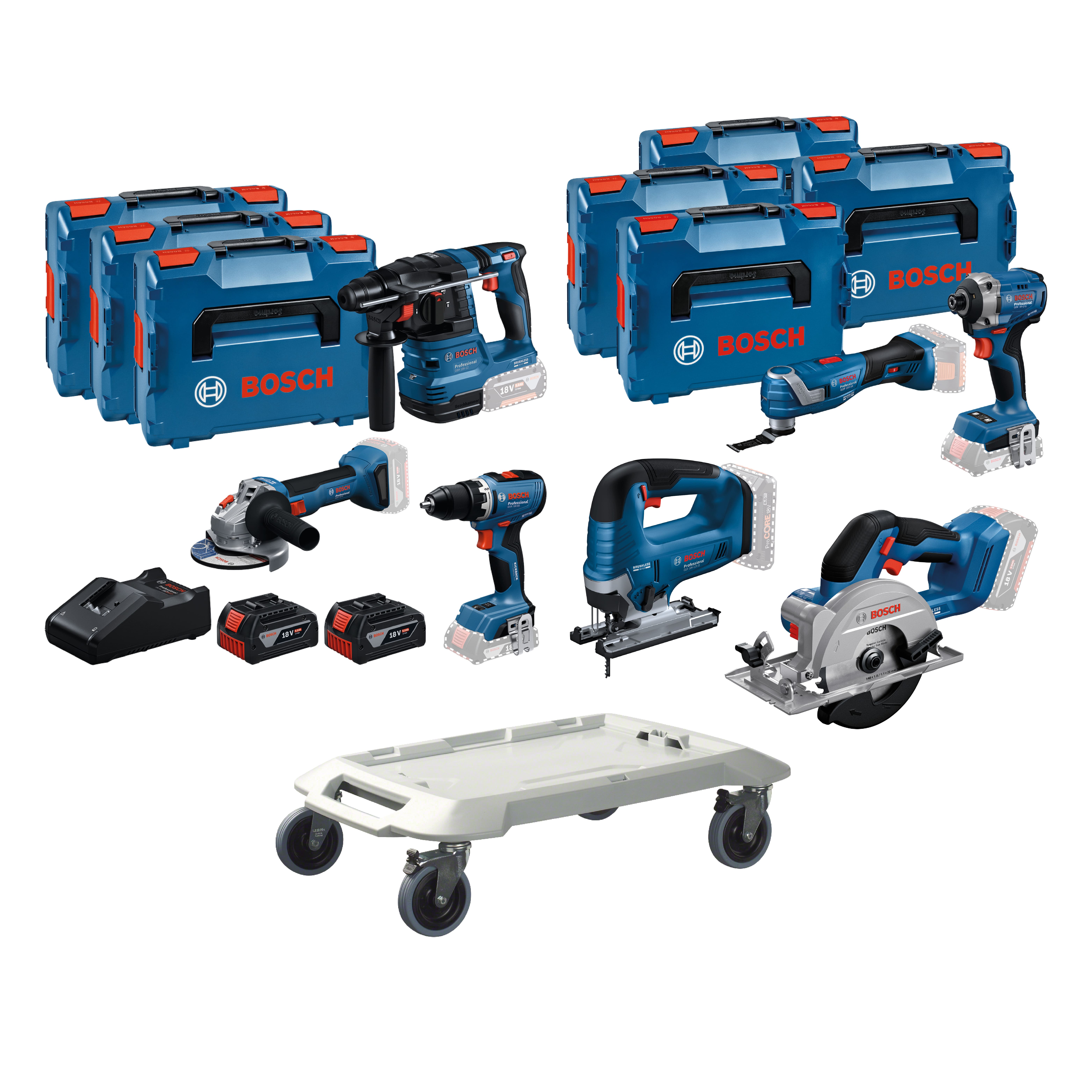 Bosch Professional BoschTN7 Set combinato da 7 pezzi - Set di utensili professionali da 18 V con rullo L-Boxx