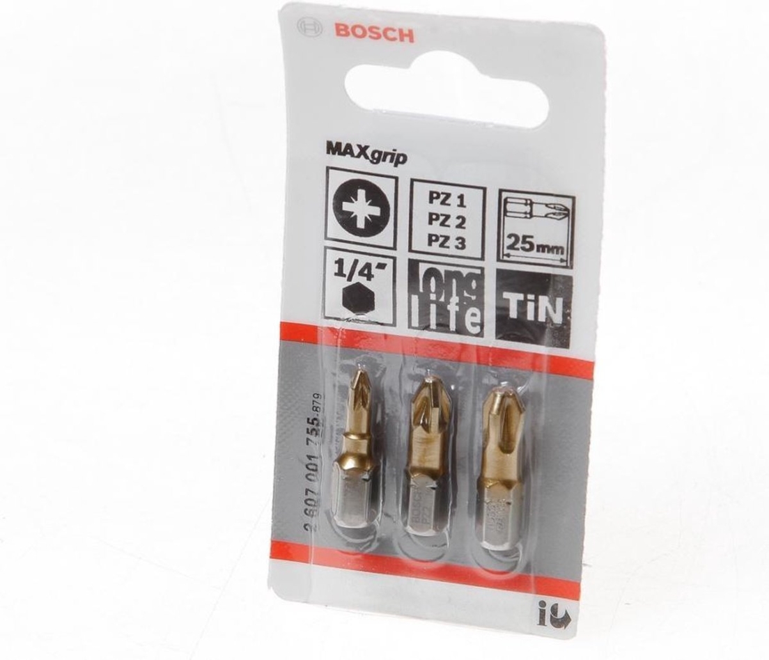 Bosch Professional Accessori 2607001755 Set di 3 pezzi per viti Maxgrip PZ1-PZ2-PZ3, 25 mm