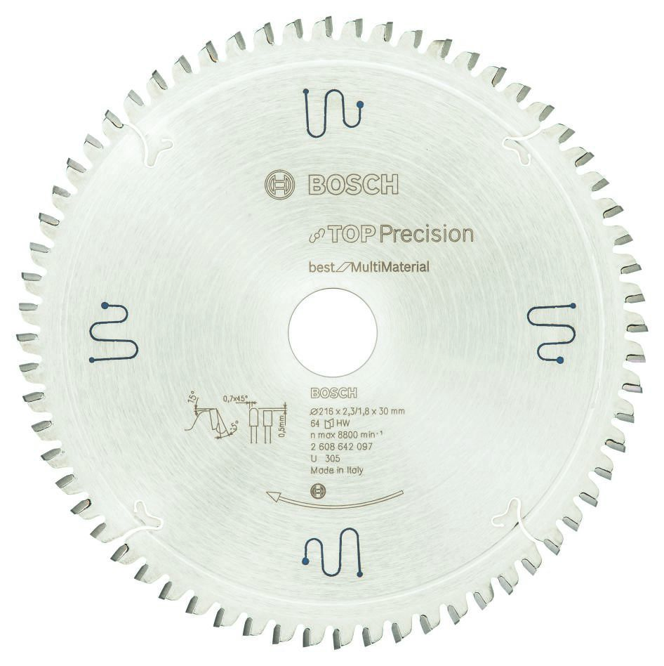 Bosch Professional Accessori 2608642097 Lama circolare 216 x 30 x 64T Top Precision Best per Multi Materiale
