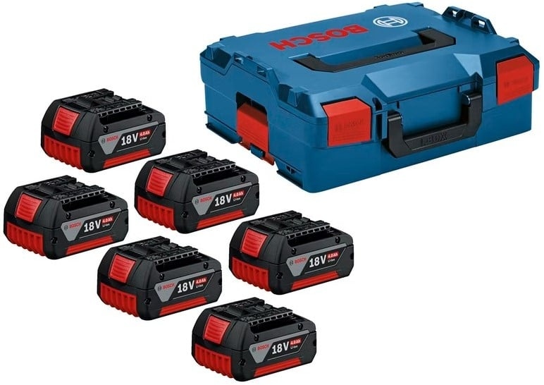 Bosch Professional Accessori 1600A02A2S Set di batterie in L-Boxx - 6 x GBA 18V 4.0 Ah Batteria 18 Volt 4.0 AH Li-ion