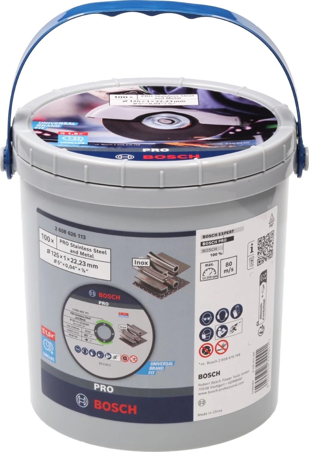 Bosch Professional Accessori 2608626113  WA 60 T BF Pro Disco da taglio INOX e metallo 125 x 1,0 mm 100 in secchio