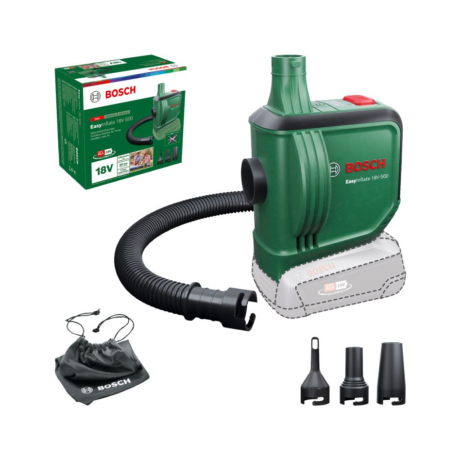 Bosch DIY 0603947200 EasyInflate 18V-500 Set di pompe volumetriche a batteria senza batterie e caricabatterie in confezione