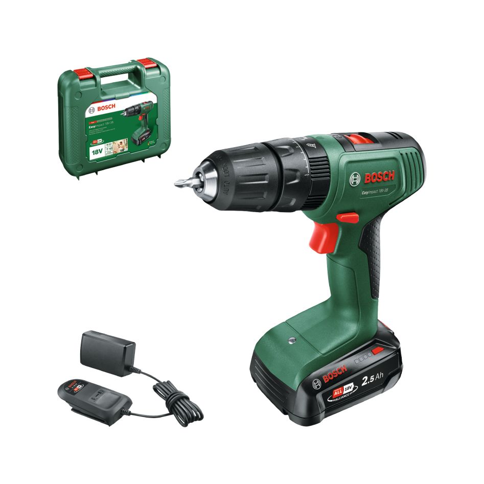 Bosch DIY 0615A5008L EasyImpact 18V-38 Avvitatore a batteria 1x batteria 18V 2,5Ah e caricatore AL 18V-20 in valigetta