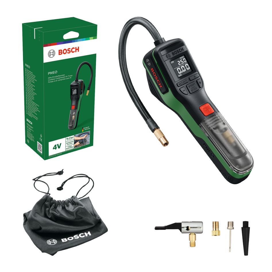Bosch DIY 0603947500 Set di pompe pneumatiche a batteria PNEO 4V 1x batteria 4V 3.0Ah in confezione