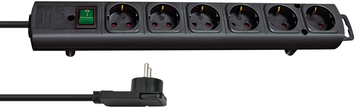 Brennenstuhl 1153300100 Presa Comfort-Line Plus con spina piatta a 6 vie nera 2 m H05VV-F 3G1,5