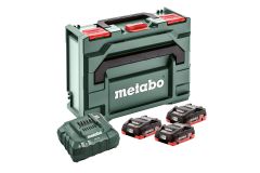 Metabo Accessori 685133000 Pacco batteria 3 x 18V LiHD 4.0Ah + 1 x Caricabatterie ASC 55 in MetaBox 145