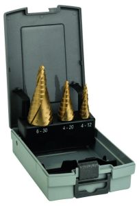 Bosch Professional Accessori 2608587432 Set di punte a gradino 3 pezzi HSS-TiN con gambo a 3 superfici