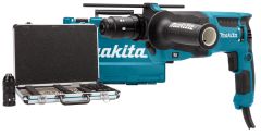 Makita HR2630TX12 Martello combinato 800w 2,4J + set di punte/scalpelli da 17 pezzi + mandrino intercambiabile