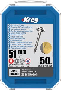 Kreg SML-C2-50-INT Viti per fori tascabili 51 mm zincate Maxi-Loc a filetto grosso 50 pz.