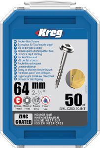 Kreg SML-C250-50-INT Viti per fori tascabili 64 mm zincate Maxi-Loc filetto grosso 50 pz.