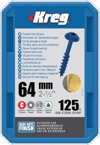 Kreg SML-C250B-125-INT Viti per fori tascabili 64 mm Blue-Kote Maxi-Loc a filetto grosso 125 pezzi