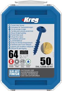 Kreg SML-C250B-50-INT Viti per fori tascabili 64 mm Blue-Kote Maxi-Loc a filetto grosso 50 pezzi