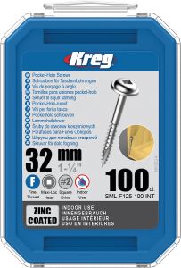 Kreg SML-F125-100-INT Viti per fori tascabili 32 mm zincate con filettatura fine Maxi-Loc 100 pezzi
