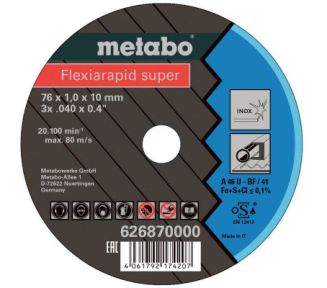 Metabo Accessori 626870000 Disco da taglio Flexiarapid Super Inox 76 x 1,0 x 10 mm 5 pezzi