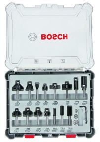 Bosch Professional Accessori 2607017471 Set di frese miste da 15 pezzi con codolo da 6 mm