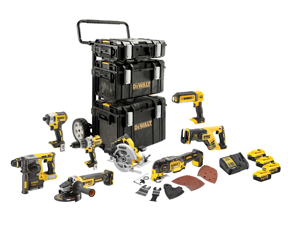 DeWalt DCK853P4-QW DCK853P4 Combopack 8 pezzi XR 18 Volt 5,0 Ah Li-Ion incl. 4 batterie