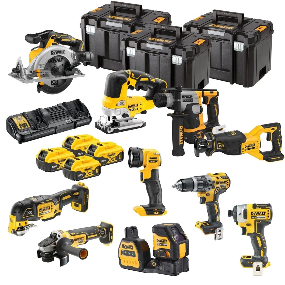 DeWalt DCK1012P4T-QW 10 pezzi Combopack XR 18 Volt 5,0 Ah Li-Ion incl. 4 batterie