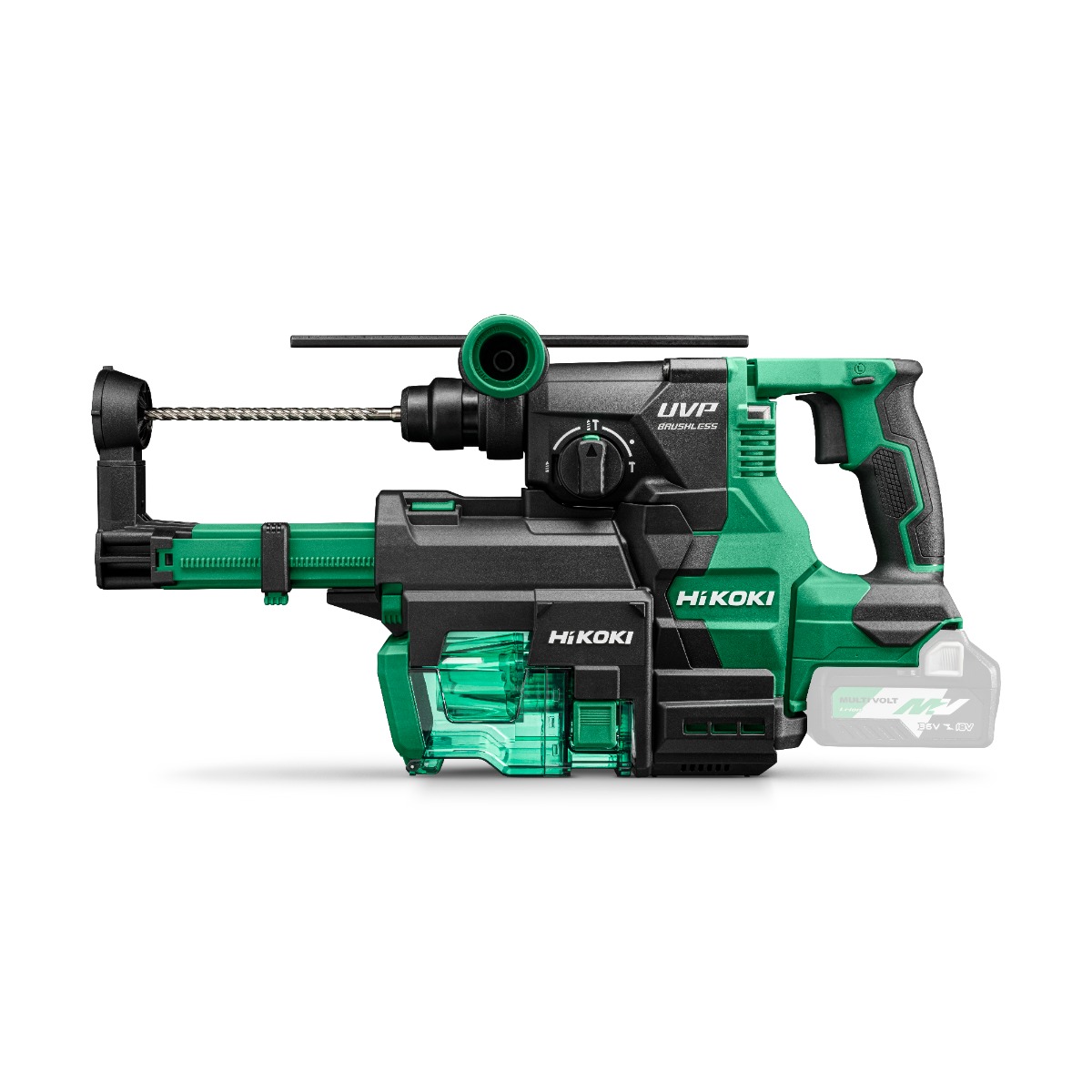 HiKOKI DH3628DAW3Z Multivolt Accu Hammer 36V senza batterie e caricabatterie in valigetta HSC III + unità di aspirazione della polvere