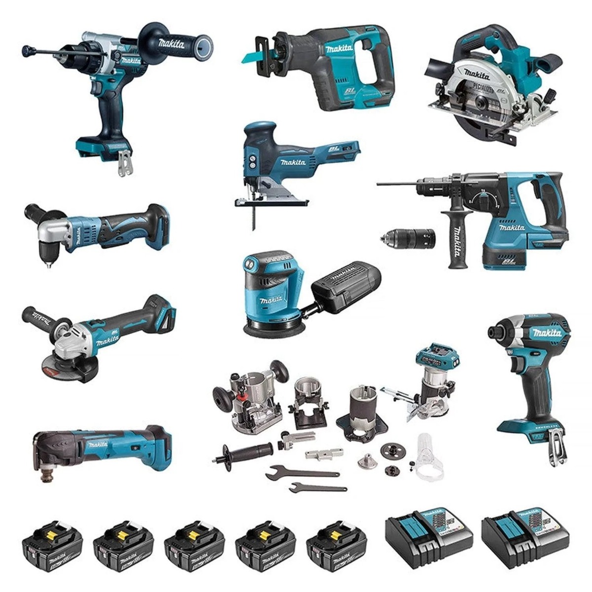 Makita DLX1108TJ1 Comboset 18V 11 macchine - 5 x batteria 18V 5.0Ah + 2 x caricabatterie