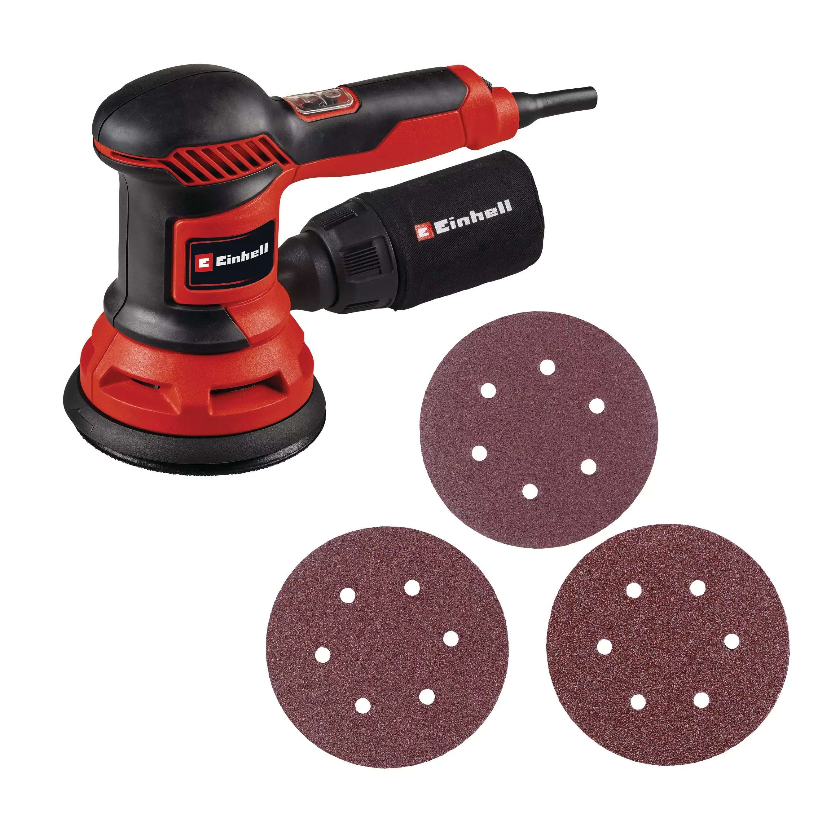 Einhell 4462005 TC-RS 425 E Levigatrice eccentrica 125 mm + set di carta abrasiva 3 pezzi K60, K80, K120