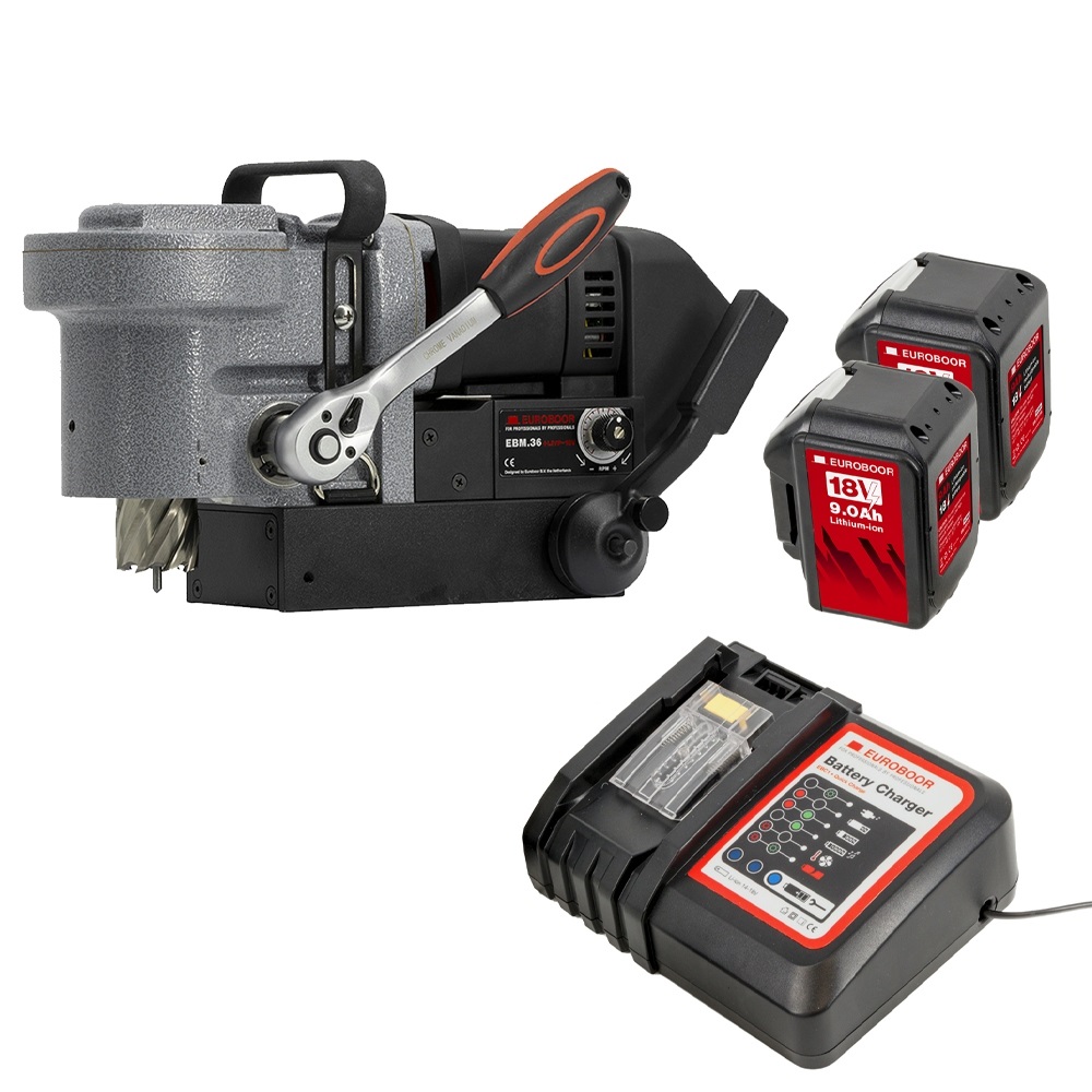 Euroboor 30511036010004 EBM.36+LP/P-18V Carotatrice magnetica Accu Ø36 mm 18 V incl. 2x 9Ah e caricabatterie in valigetta