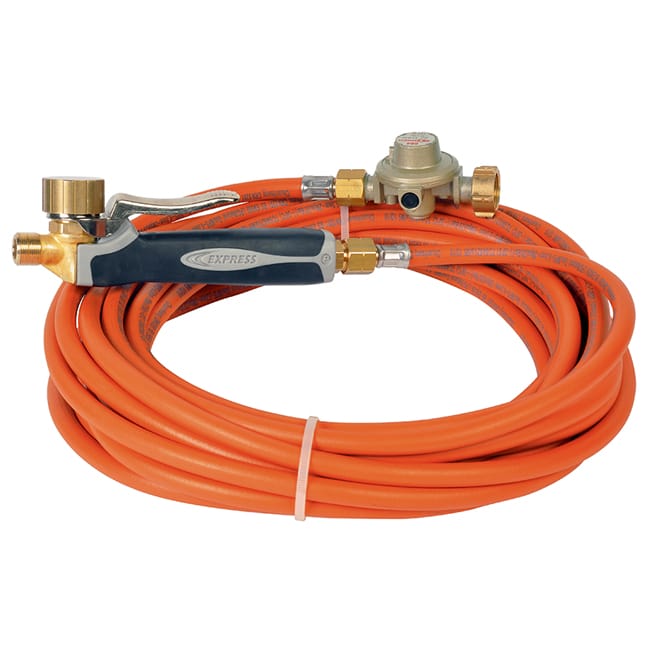 Express 6093 Set sanitario per bruciatori a gas con impugnatura bimateriale, attacco girevole, tubo flessibile da 10 m e valvola di sfiato 4 bar