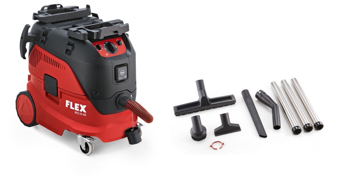 Flex-tools 465682 VCE33M AC-Set Aspiratore di sicurezza con pulizia automatica del filtro, 30 L, classe M + set di pulizia