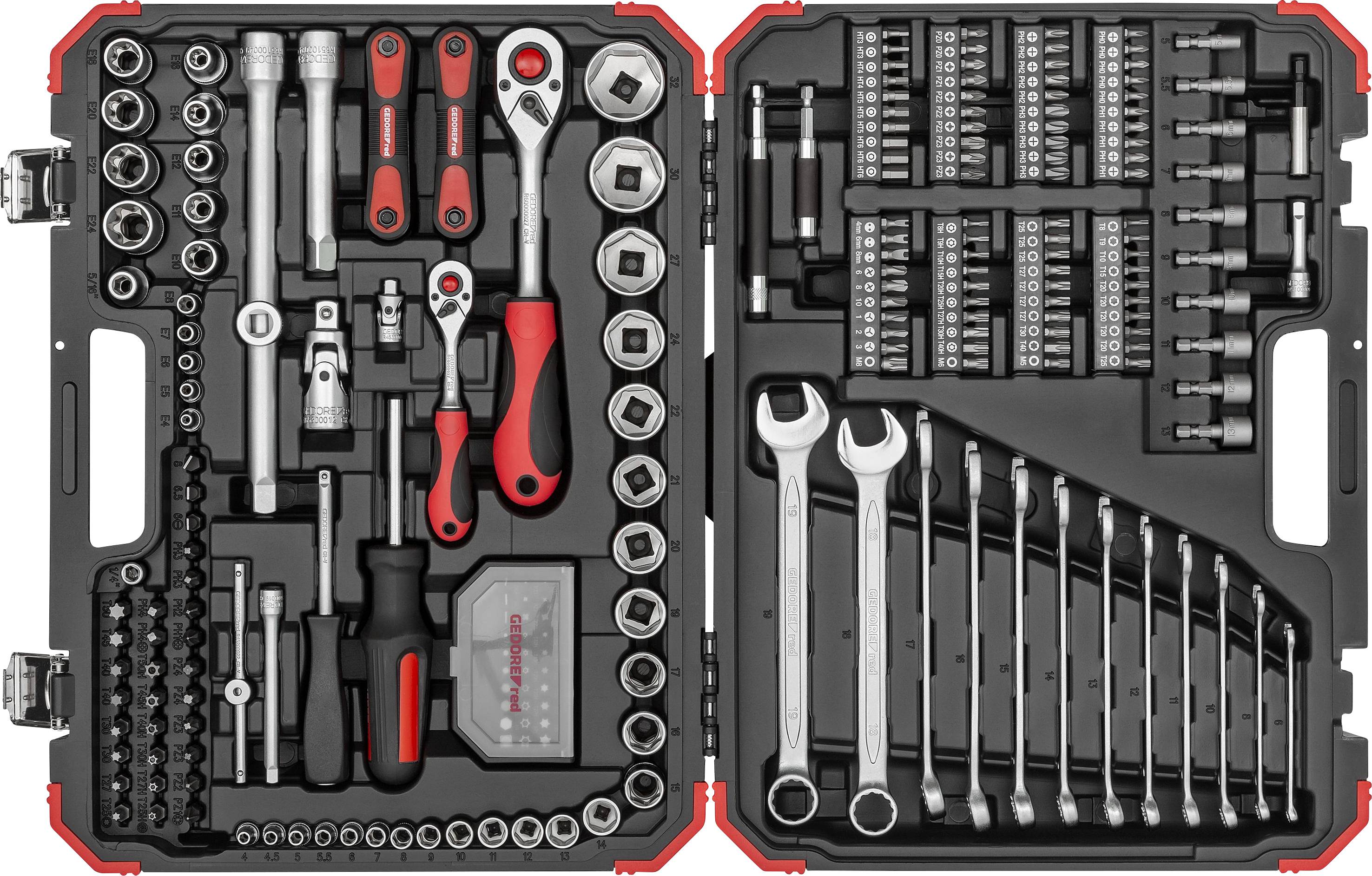 Gedore RED 3300185 R46003232 Set di chiavi a bussola 1/4" + 1/2" Metrico 232 pezzi