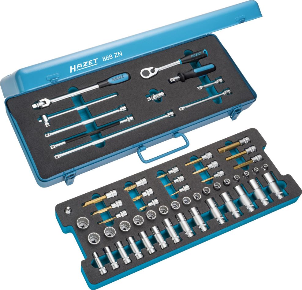 Hazet 888ZN Set di chiavi a bussola da 3/8", 58 pezzi, comprensivo di chiavi esagonali esterne a sei e dodici spigoli, chiavi esagonali interne, chiavi PH e chiavi a taglio