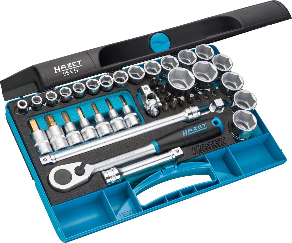 Hazet 954N Set di chiavi a bussola da 1/2", 44 pezzi, comprensivo di profili esagonali esterni, PZ, PH, esagonali interni e Torx