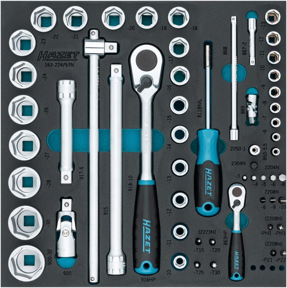 Hazet 163-224/57N Set di chiavi a bussola e cacciaviti, 57 pezzi
