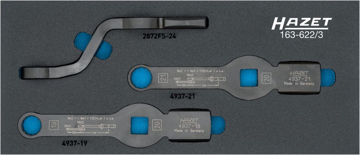 Hazet 163-622/3 Set di chiavi ad anello 1/2" quadrato cavo, 3/4" quadrato cavo, profilo esterno dodecagonale, 3 pezzi