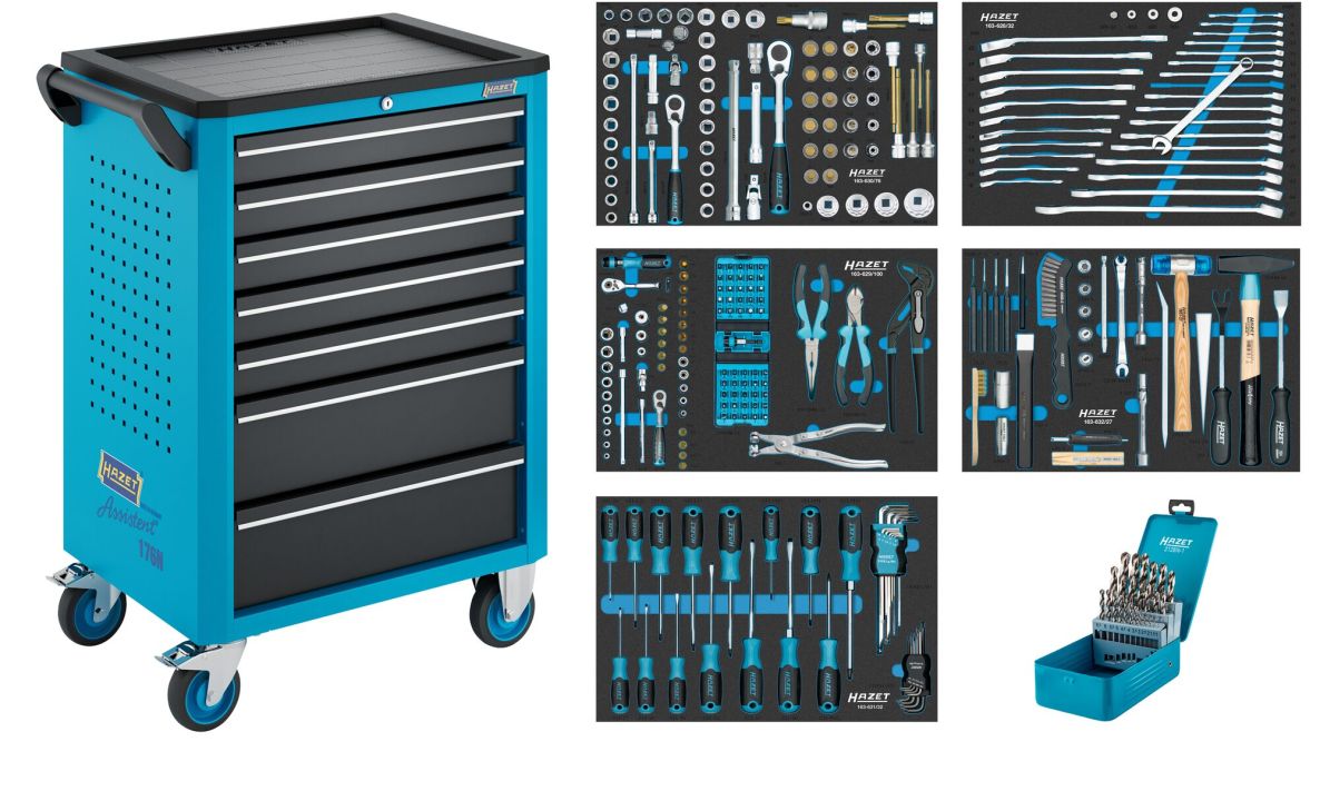 Hazet 176N-7/292 Carrello portautensili Assistent 176N-7 + set da 292 pezzi, 7 cassetti (5 poco profondi, 2 profondi)