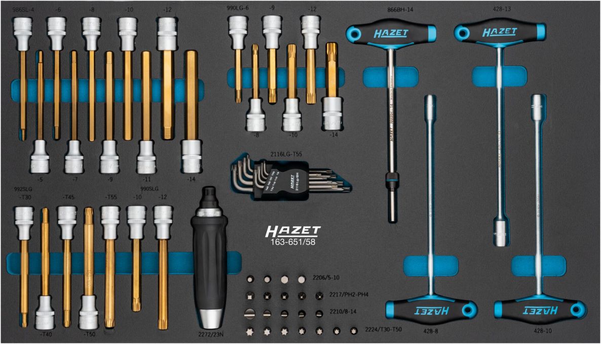 Hazet 163-651/58 Set di utensili da 58 pezzi, con profili da 1/2 e 5/16 di pollice