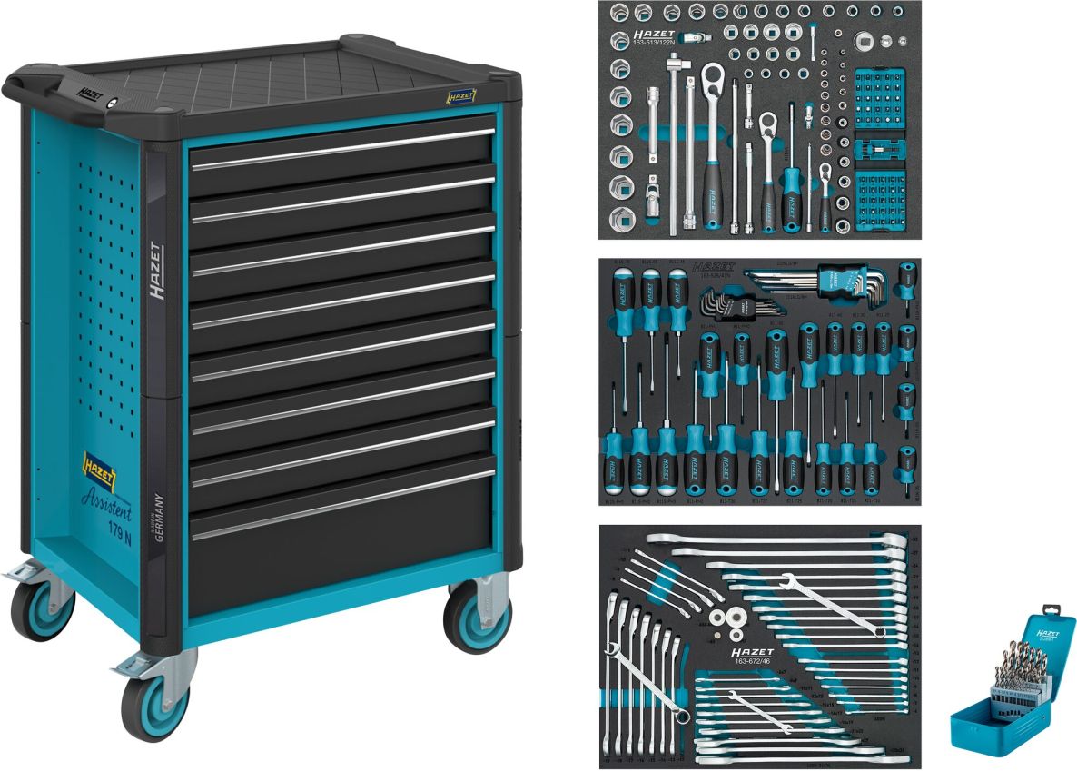 Hazet 179N-8/234 Carrello portautensili Assistent 179N + set da 234 pezzi, 8 cassetti (7 poco profondi, 1 profondo)