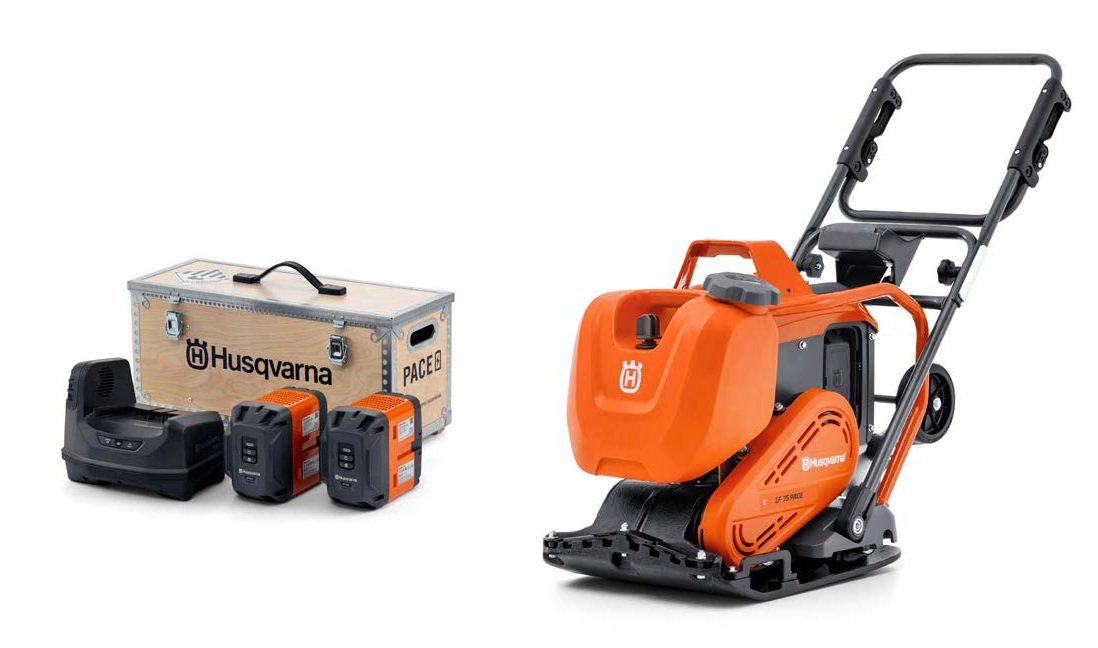 Husqvarna 970817301+970699501 LF 75 PACE Piastra Accu-Tril 15 kN 500 mm 2x Batteria B750 + caricatore C1800X in valigetta