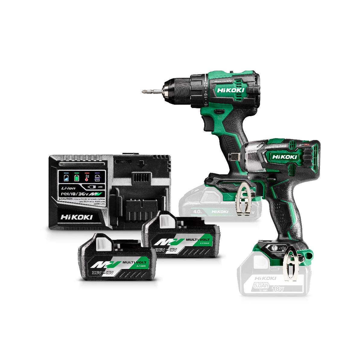 HiKOKI KC18DEWDZ Set combinato  - Trapano a batteria DS18DE + avvitatore a impulsi a batteria WR18DBDL2 36V 2,5ah Li-Ion in HSC III