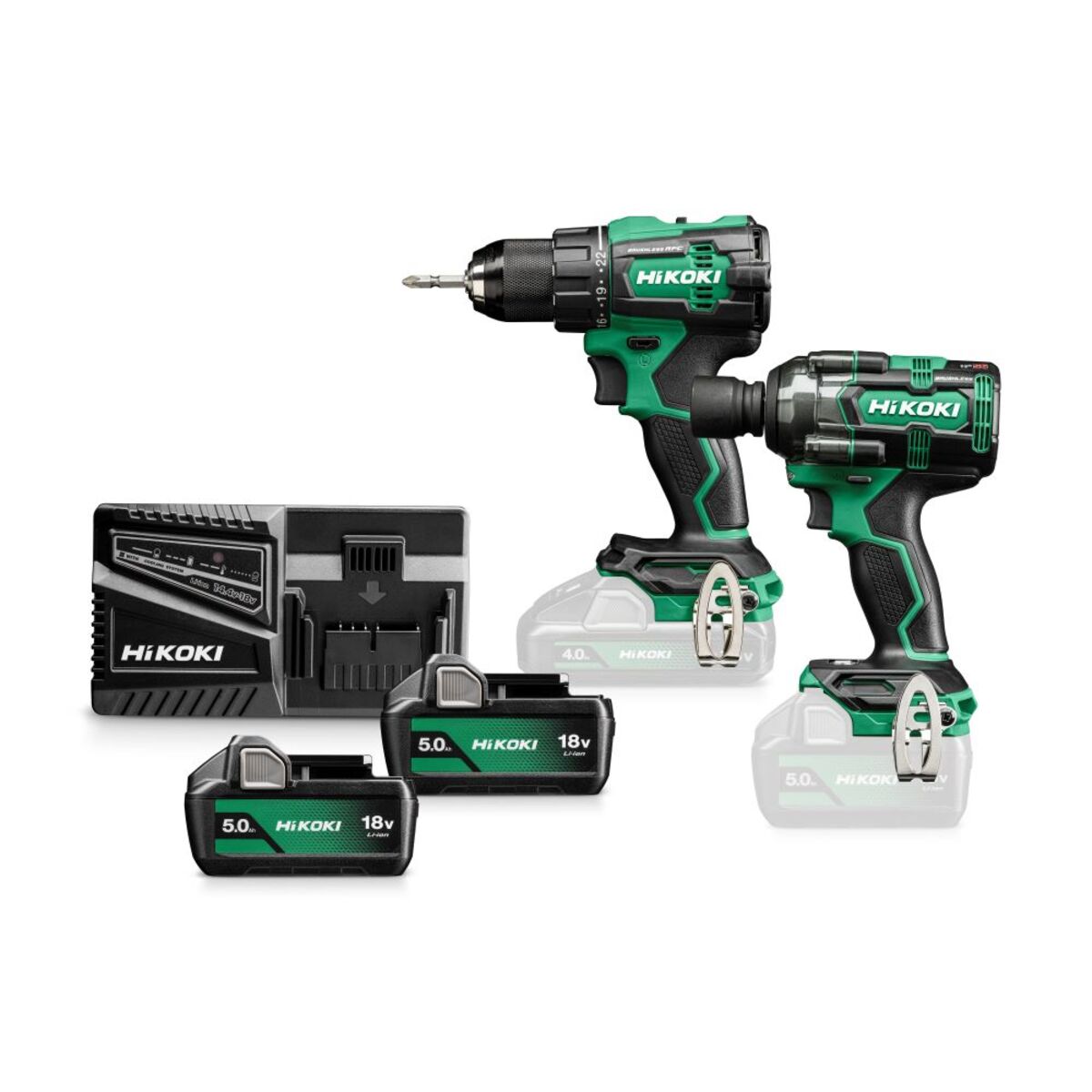 HiKOKI KC18DEWKZ Set combinato - trapano a batteria DS18DE + avvitatore a impulsi a batteria WR18DH da 1/2" 18V 5,0Ah Li-Ion in HSC III